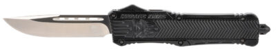 CobraTec Knives LBCTK1LDNS CTK-1  Large 3.75″ OTF Drop Point Plain D2 Steel Blade/Black Aluminum Handle Features Glass Breaker Includes Pocket Clip
