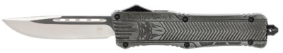 CobraTec Knives LSWCTK1LDNS CTK-1  Large 3.75″ OTF Drop Point Plain D2 Steel Blade/ Stonewashed Aluminum Handle Features Glass Breaker Includes Pocket Clip