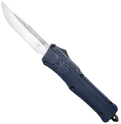 CobraTec Knives LNYCCTK1LDNS CTK-1  Large 3.75″ OTF Drop Point Plain D2 Steel Blade/NYPD Blue Aluminum Handle Features Glass Breaker Includes Pocket Clip