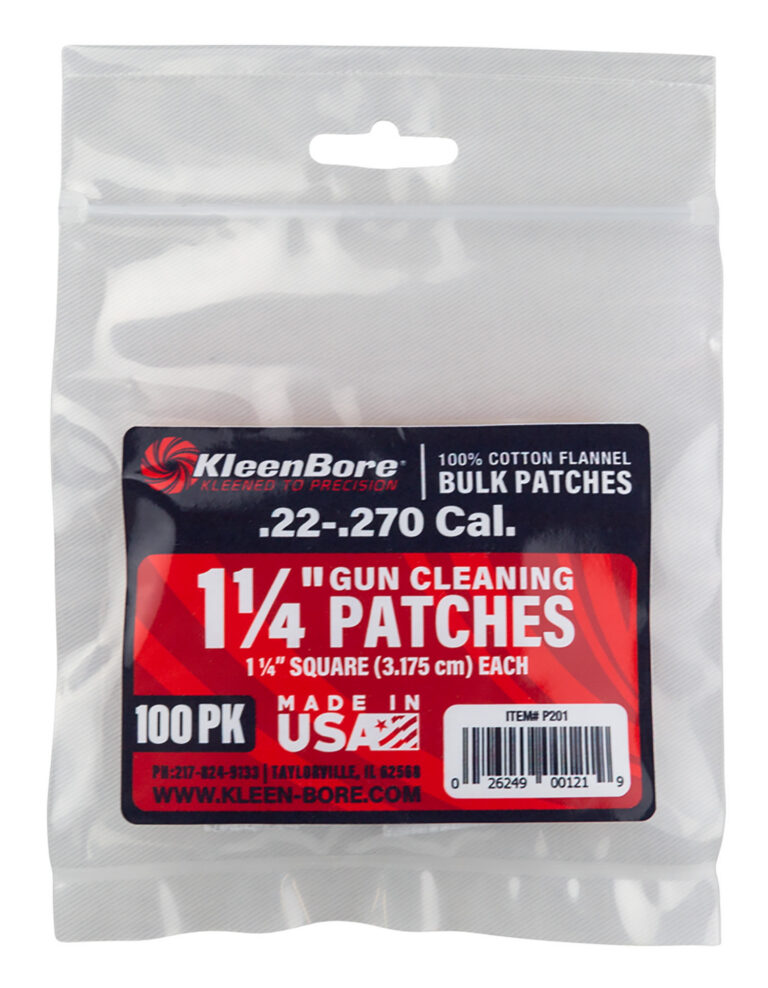 KleenBore P201 Super Shooter .22 - .270 Cal 1.25" 100% Cotton Flannel 100 Per Pack