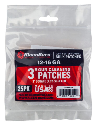 KleenBore P204 Super Shooter  12-16 Gauge Shotgun 3″ 100% Cotton Flannel 25 Per Pack