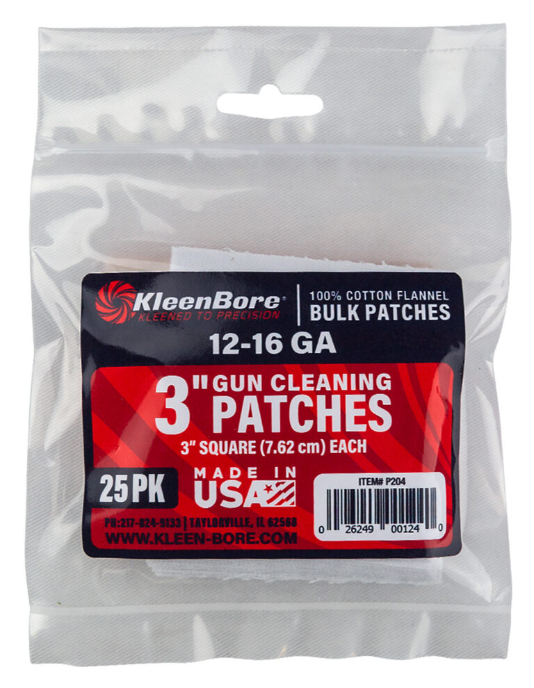KleenBore P204 Super Shooter 12-16 Gauge Shotgun 3" 100% Cotton Flannel 25 Per Pack