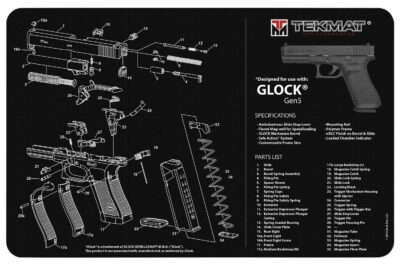 TekMat TEKR17GLOCKG5 Glock Gen5 Cleaning Mat Black/White Rubber 11″x17″ Glock Gen5 Parts Diagram