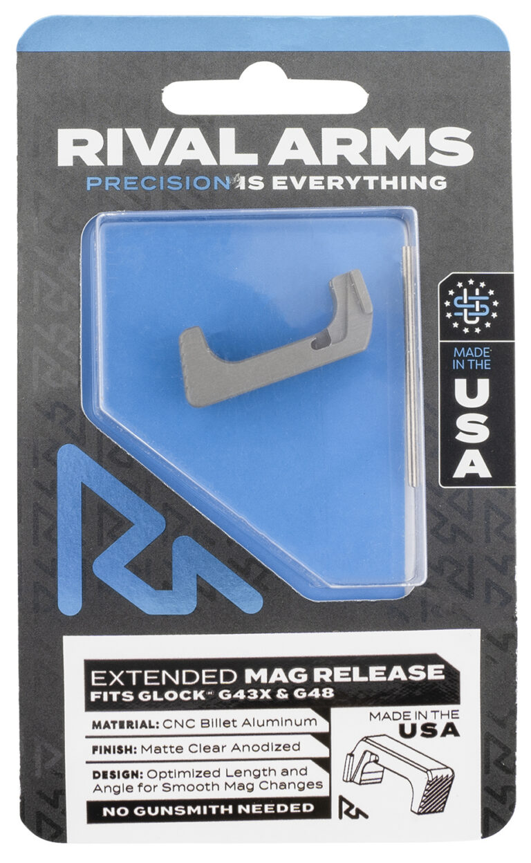 Rival Arms RA72G004D Magazine Release Extended Silver Aluminum for Glock 43X, 48