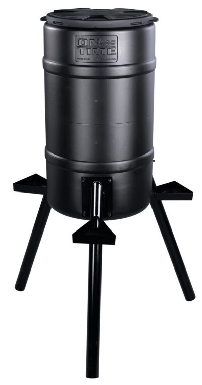 On Time 71540 Buckeye Gravity Feeder made of Polyethylene with 200 lbs Capacity, 2″ Metal Legs, 3 Feeding Stations, Removable Lid & Accepts All Types of Feed