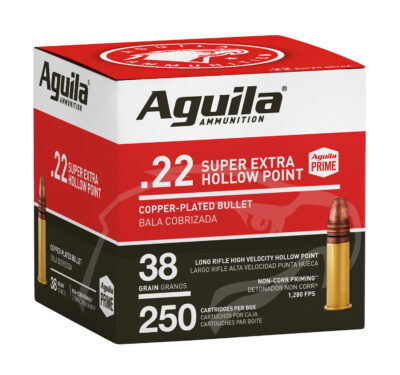 Aguila 1B221103 Standard High Velocity 22 LR 38 gr Copper Plated Hollow Point (CPHP) 250 Per Box/ 8 Cs
