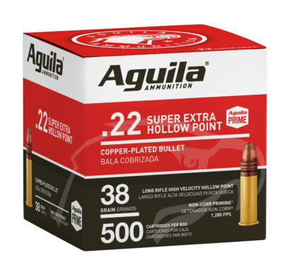 Aguila 1B221118 Super Extra Rimfire 22 LR 38 gr Copper Plated Hollow Point 500 Per Box/ 4 Cs