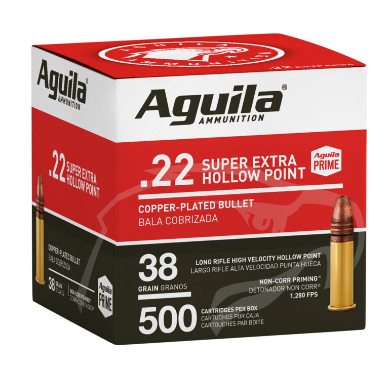 Aguila 1B221118 Super Extra Rimfire 22 LR 38 gr Copper Plated Hollow Point 500 Per Box/ 4 Cs