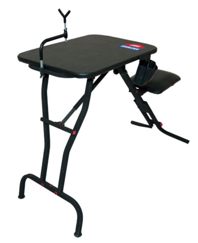 Birchwood Casey MSB100 Ultra Steady Shooting Bench Black Steel, Folding Seat, Pockets & Adjustable Rubber Coated Gun Rest 21″ W x 28″ L