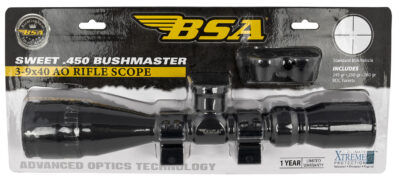BSA 45039X40AOWRTB Sweet 450 Bushmaster Matte Black 3-9x40mm AO 1″ Tube 30/30 Reticle Features Weaver Rings