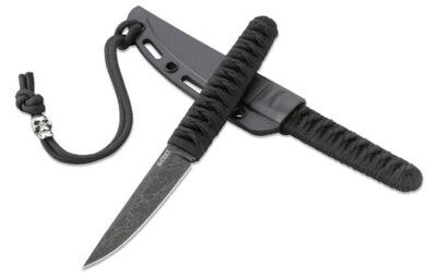 CRKT 2367 Obake  3.64″ Fixed Plain Acid Etched Gray TiCN 8Cr14MoV SS Blade/ Black Nylon Cord Wrapped Stainless Steel Handle Includes Sheath