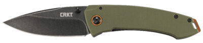CRKT 2520 Tuna  3.22″ Folding Plain Stonewashed 8Cr14MoV SS Blade Black/Green G10/SS Handle Includes Pocket Clip
