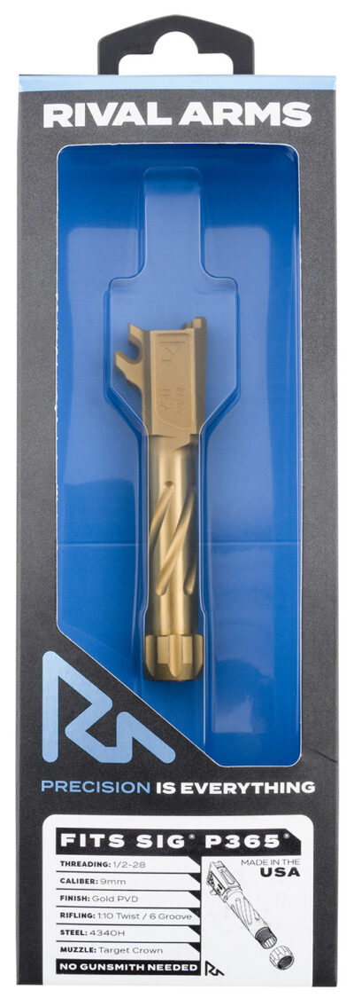 Rival Arms RA20P002E Precision Match Grade 9mm Luger 3.10″ Fluted Threaded Gold PVD Steel, Fits Sig P365