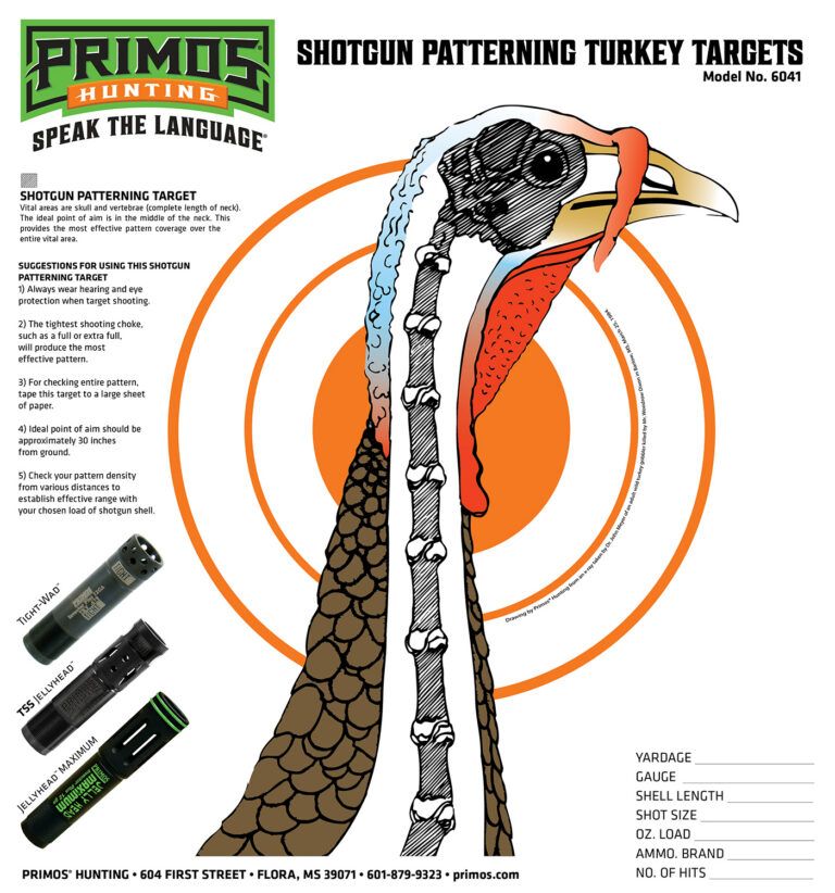 Primos 6041 Patterning Turkey Hanging Paper Targets, For Use With Shotgun 10.75" x 11.50" Multi-Color 12 PK