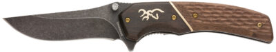 Browning 3220392 Hunter  Large 3.50″ Folding Drop Point Plain Black Oxide Stonewashed 440C SS Blade/Brown Jigged Hardwood Walnut Handle Includes Pocket Clip