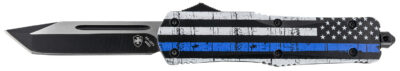 Templar Knife LBTB231 Gen II Back The Blue Large 3.50″ OTF Tanto Plain Black Oxide Stonewashed 440C SS Blade, 5.25″ Black & White w/Blue Line Aluminum Handle, Glass Breaker