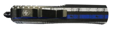 Templar Knife MBTB331 Gen II Back The Blue Slim 3.43″ OTF Drop Point Plain Black Oxide Stonewashed 440C SS Blade, 5.05″ Black & White w/Blue Line Aluminum Handle, Glass Breaker