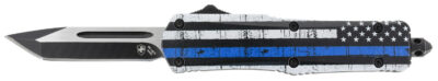 Templar Knife SBTB231 Gen II Back The Blue Small 2.69″ OTF Tanto Plain Black Oxide Stonewashed 440C SS Blade, 4.31″ Black & White w/Blue Line Aluminum Handle, Glass Breaker