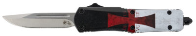 Templar Knife STK332 Gen II Templar Flag Small 2.69″ OTF Drop Point Plain Powder Coated 440C SS Blade, 4.31″ Templar Flag Aluminum Handle Glass Breaker