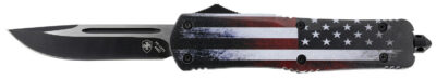 Templar Knife LUS331 Gen II US Flag Large 3.50″ OTF Drop Point Plain Black Oxide Stonewashed 440C SS Blade, 5.25″ US Flag Aluminum Handle, Glass Breaker