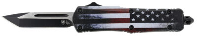 Templar Knife SUS231 Gen II US Flag Small 2.69″ OTF Tanto Plain Black Oxide Stonewashed 440C SS Blade, 4.31″ US Flag Aluminum Handle, Glass Breaker