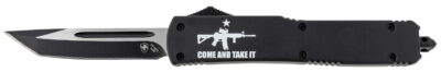 Templar Knife MAR15231 Gen II Come And Take It Slim 3.43″ OTF Tanto Plain Black Oxide Stonewashed 440C SS Blade, 5.05″ Black w/ “Come And Take It” AR-15 Gun Aluminum Handle, Glass Breaker