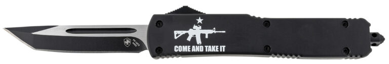 Templar Knife MAR15231 Gen II Come And Take It Slim 3.43" OTF Tanto Plain Black Oxide Stonewashed 440C SS Blade, 5.05" Black w/ "Come And Take It" AR-15 Gun Aluminum Handle, Glass Breaker