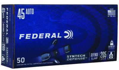 FEDERAL 45 AUTO 205GR SYNTECH DEFENSE SJHP AMMO 50RD