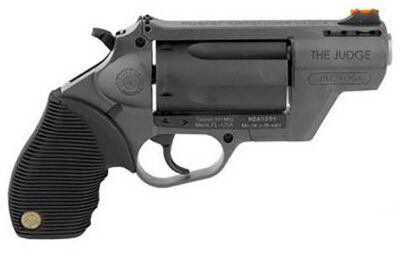 Taurus 2441021GRY Judge Public Defender 45 Colt (LC) Caliber or 2.50″ 410 Gauge 5 Shot 2.50″ Gray Finish Barrel, Matte Black Oxide Finish Cylinder, Gray Finish Polymer Frame & Black Ribber Grip