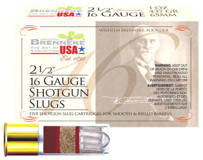 Brenneke SL162BR Brenneke 16  16Gauge 2.50″ 1oz Slug Shot 5 Per Box/50 Case