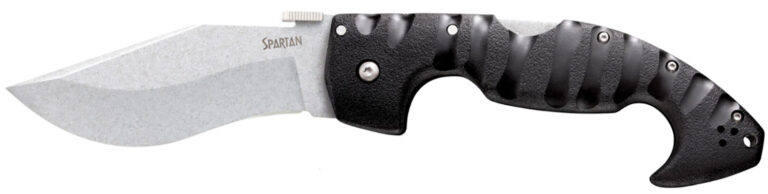 Cold Steel CS21ST Spartan  4.50" Folding Plain Stone Washed Japanese AUS-10A SS Blade/Black Griv-Ex w/Steel Liners Handle Includes Pocket Clip