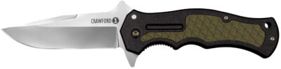 Cold Steel CS20MWC Crawford 1 3.50″ Folding Plain 4034 Stainless Steel Blade/Black w/OD Green Traction Inlays GRN Handle Includes Pocket Clip