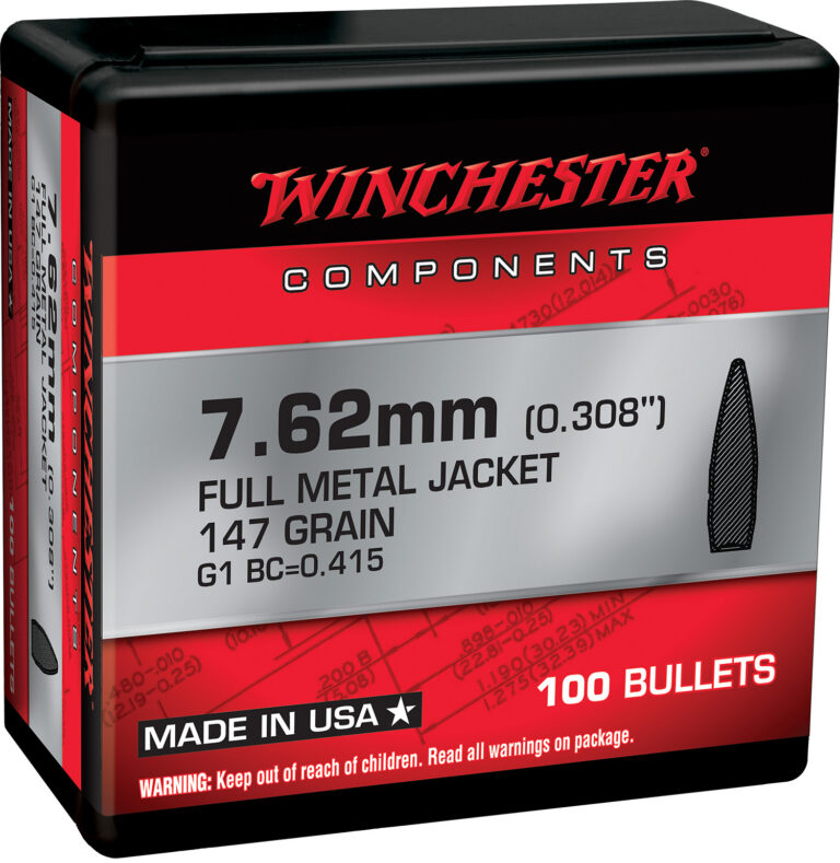Winchester Ammo WB762M147X Centerfire Rifle 7.62mm 147gr Full Metal Jacket Boat Tail 100 Per Box/10 Case