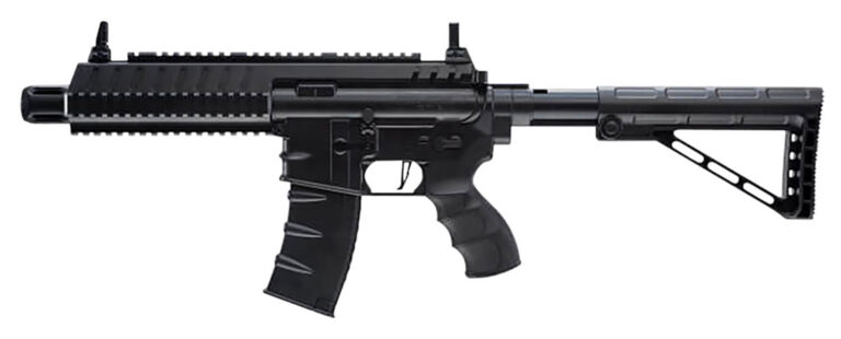 Umarex 2252120 Steel Strike Air Rifle CO2 177 BB Single Shot Or 6 Round Burst Mode, 30rd Drop Free Magazine, 900 BB Capacity Reservoir, Flat Top Picatinny Rail, Flip Up Sights, Adjustable Stock