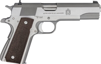 Springfield Armory PBD9151L 1911 Mil-Spec Defend Your Legacy 45 ACP 7+1, 5″ Stainless Steel Match Grade Barrel, Stainless Serrated Slide, Stainless Steel Frame w/Beavertail, Checkered Wood Grip