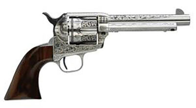 Taylors & Company 555160 1873 Cattleman Uberti 45 Colt (Long Colt) 6 Shot 4.75″ White Engraved Round Barrel, Cylinder & Steel Frame, Black Polymer Navy Grip, Exposed Hammer