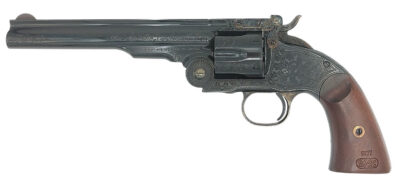 Taylors & Company 550652 Top Break Schofield 44-40 Win Caliber with 7″ Barrel, 6rd Capacity Cylinder, Overall Blued Engraved Finish Steel & Walnut Grip