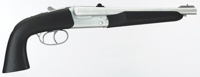 Taylors & Company 210248 Alaskan Howdah Pedersoli 45 Colt (Long Colt) SA 410 Gauge 2 Shot 10.25″ Matte Chrome Octagon Barrel, Matte Chrome Steel Frame, Black Rubber Grip