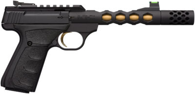 Browning 051573490 Buck Mark Plus Vision SR 22 LR 10+1 5.87″ Black Anodized/Gold Cerakote/SR/Threaded Barrel, Matte Black Serrated Steel/Optic Ready Slide & Aluminum Frame Black Ultragrip FX Grip