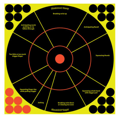 Birchwood Casey 34075 Shoot-N-C Reactive Target Self-Adhesive Paper Black/Yellow/Red 12″ Bullseye 50 Pack *Worn, Damaged Pkg/Bagged
