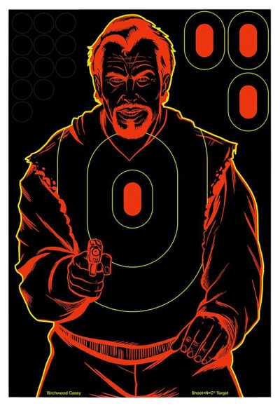 Birchwood Casey 34643 Shoot-N-C Reactive Target Self-Adhesive Paper Black/Red 12″x18″ Bad Guy Silhouette 100 Pack