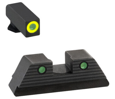 AmeriGlo GL819 Trooper Sight Set for Glock  Green Tritium LumiGreen Outline Front Sight-Green Tritium Black Outline Rear Sight
