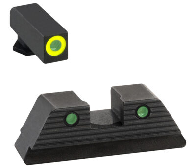 AmeriGlo GL821 Trooper Sight Set for Glock  Green Tritium LumiGreen Outline Front Sight-Green Tritium Black Outline Rear Sight