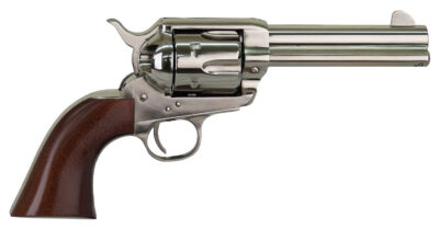 Cimarron PPP357N Pistolero  38 Special/357 Mag 6 Shot, 4.75″ Nickel-Plated Steel Barrel, Cylinder & Frame, Wide Front Sight, Smooth Walnut Grip