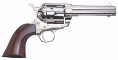 Cimarron PPP45N Pistolero  45 Colt (LC) 6 Shot, 4.75″ Nickel-Plated Steel Barrel, Cylinder & Frame, Wide Front Sight, Smooth Walnut Grip