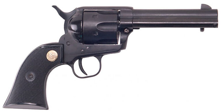 Cimarron ASPLINK1 Plinkerton 22 LR 6 Shot 4.75" Matte Black Steel Barrel, Frame & Cylinder, Black Checkered Plastic w/Medallion Grip, Exposed Hammer