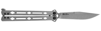 Kershaw 5150 Lucha  4.60″ Butterfly Drop Point Plain Stonewashed 14C28N Steel Blade Bead Blasted Stainless Steel Handle