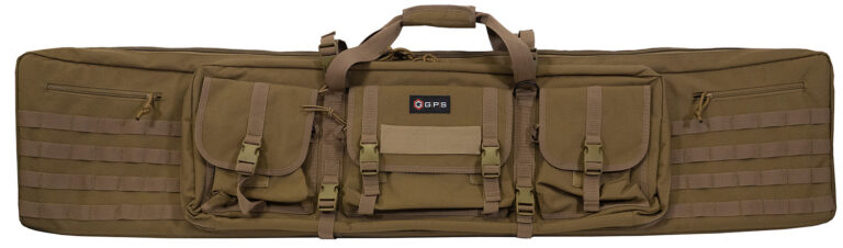GPS Bags DRC55FDE Double Rifle Case Flat Dark Earth 600D Polyester w/ 2 Padded Pistol Sleeves MOLLE Webbing & Lockable Zippers