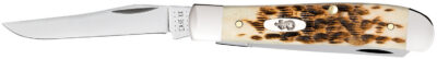 Case 00013 Trapper  Mini 2.70″/2.75″ Folding Clip Point/Spey Plain Mirror Polished Tru-Sharp SS Blade, Peach Seed Jigged Amber Bone Handle