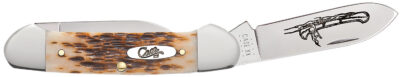 Case 00263 Canoe  2.60″/1.97″ Folding Spear/Pen Plain Mirror Polished Chrome Vanadium Steel Blade/Peach Seed Jigged Amber Bone Handle